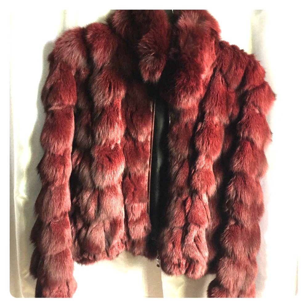 XXL Authentic Burgundy Fox Fur Jacket